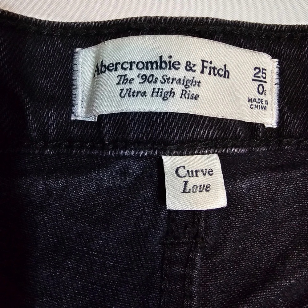Abercrombie & Fitch‎ The 90s Straight Ultra High Rise Black Leather Sz 25 - Picture 3 of 4